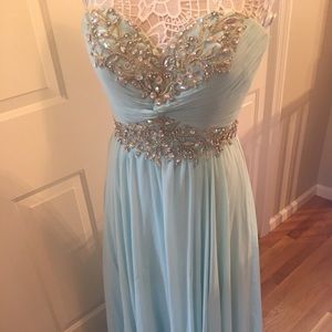 Sherri Hill Baby Blue Prom Dress w/ Floral Beading